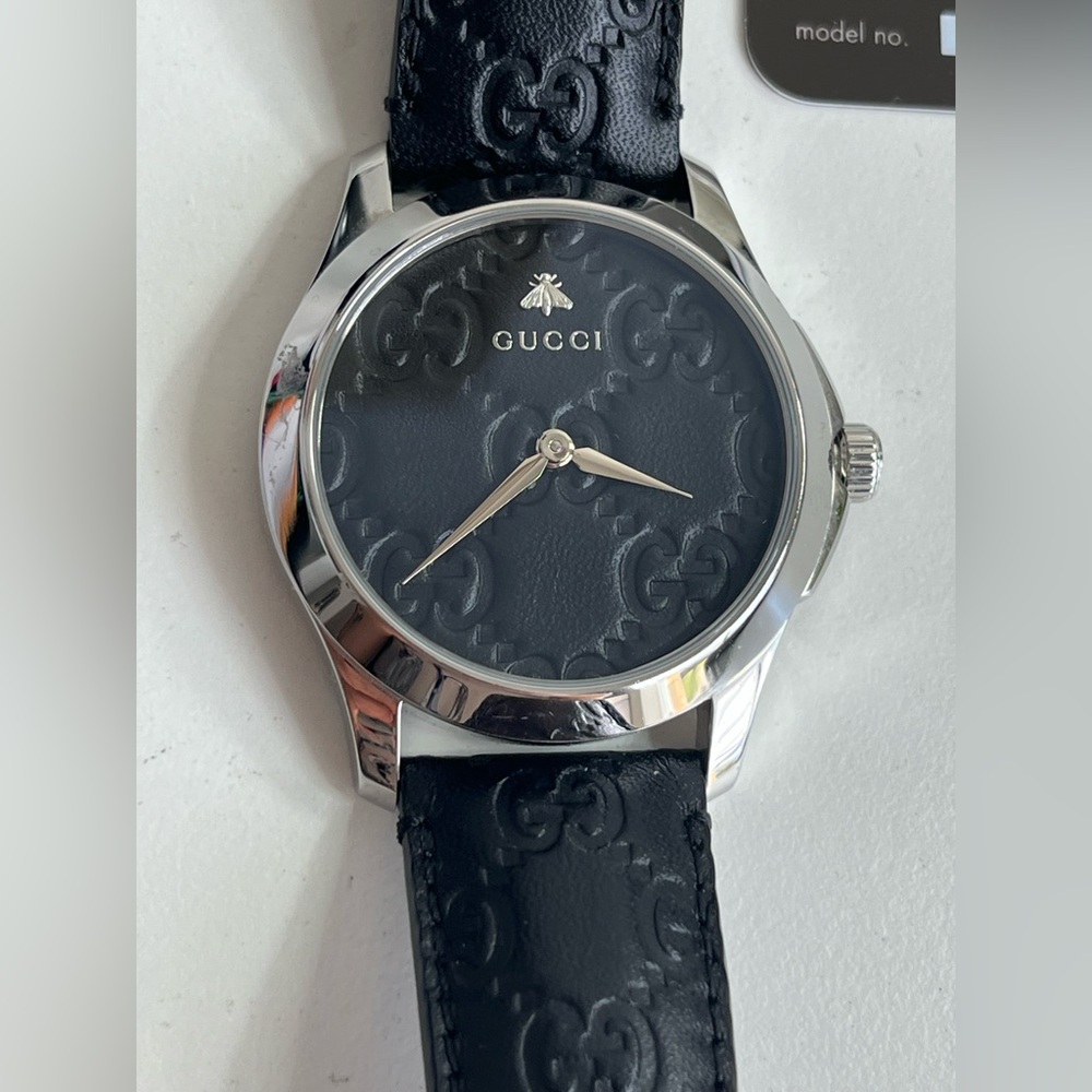Gucci Men's 126.4 YA1264031 G-Timeless GG Black Leather Watch - Picture 3 of 16